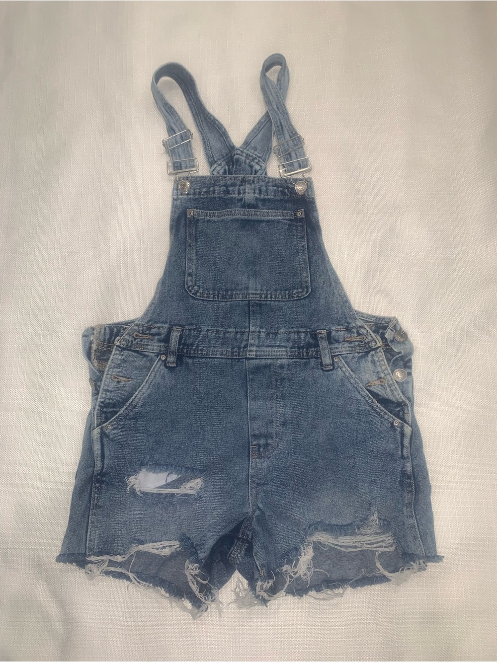 Women Denim Distressed Overall Shorts